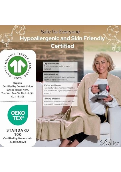 Organik Pamuk Örgü Battaniye – Gots Sertifikalı, Hafif, Nefes Alabilir ve Rahat Yapısıyla Kanepe, Yatak ve Ev Dekorunda Boho Vintage Tarzı (Natürel, 203X228) indirimleri