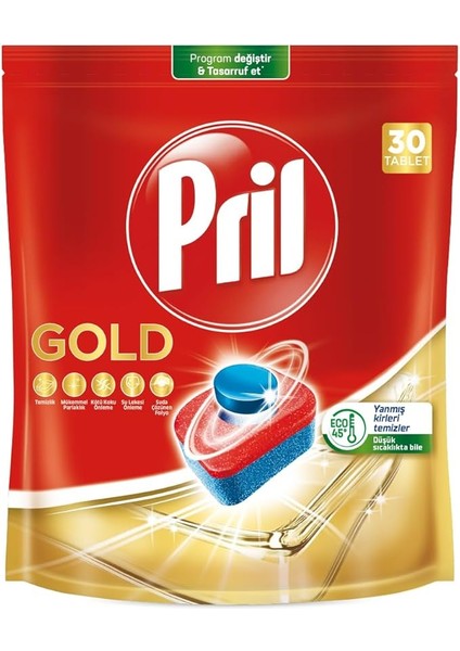 Gold Yanmış Kirler Için 30 Tablet Bulaşık Makinesi Deterjanı Tableti 1 x 30 Tablet , Gold 30 Tablet
