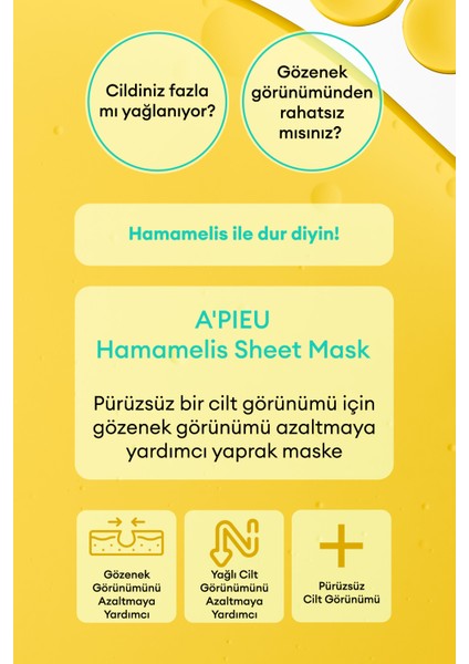 Hamamelis Özlü Yağlanma ve Gözenek Karşıtı Bakım Sunan Yaprak Maske A'PIEU Hamamelis Sheet Mask
