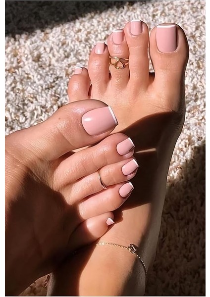 Kalıcı Ayak Takma Tırnak Seti (Nude Beyaz French)