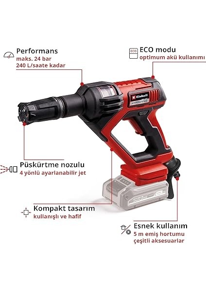 Akülü Basınçlı Yıkama Tabancası Hypresso 18/24-1 Li-Solo Power X-Change (18 V, 24 Bar, Temizlik ve Sulama Için, 240 L/saat, Aksesuarlar Dahil) modelleri