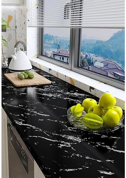 Mermer Desenli Yapışkanlı Folyo - Beyaz, 60 cm x 5 M - Mutfak Tezgahı ve Dolap Kaplama Kağıdı, Kolay Kesim ve Uygulama, Dayanıklı ve Su Geçirmez (Siyah Mermer) modelleri