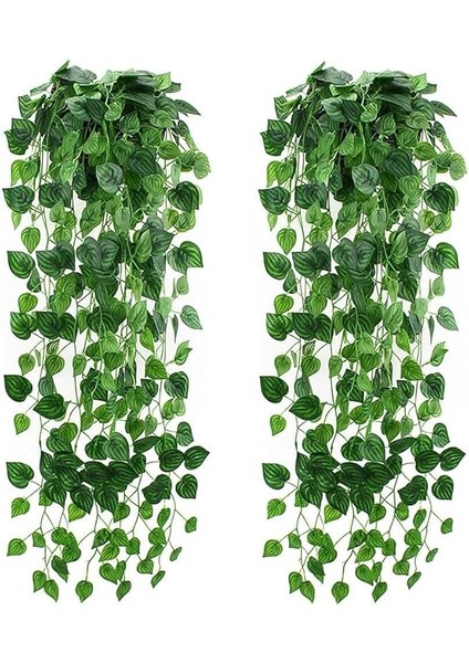 Yapay Çiçek Sarkan Sarmaşık Sarı Yeşil Oval Yaprak Desenli 9dallı Sarkan Bitki