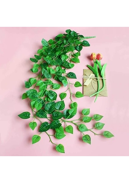 Yapay Çiçek Sarkan Sarmaşık Sarı Yeşil Oval Yaprak Desenli 9dallı Sarkan Bitki modelleri