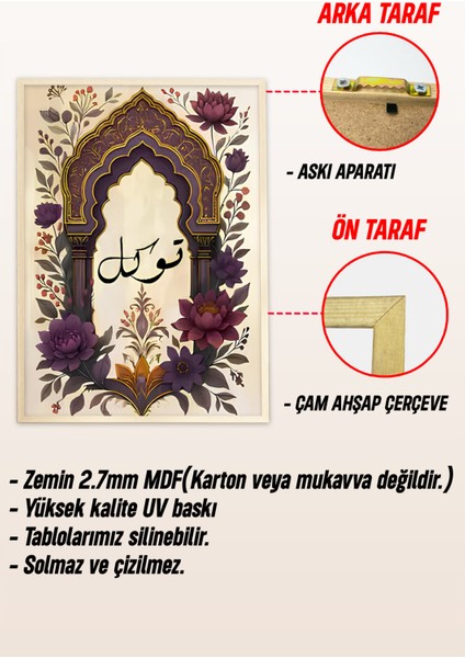 🎨 Şükür - Sabır - Tevekkül Yazılı 3'lü Çerçeveli Tablo Seti 🌿🌸 CRV1231 23 x 32