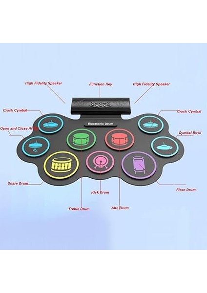 Electronic Drum, 9 Pads Renkli Davul Uygulama Pedi Harici Ses ve Bt Desteği ile Set, Taşınabilir Dijital Davul Kiti indirimleri