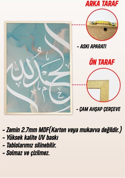 🌿 Allah - Elhamdülillah - Allahu Ekber Yazılı 3’lü Çerçeveli Tablo Seti 🌿🌸 CRV1229 23 x 32