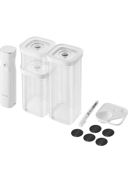 Fresh &amp; Save Cube Vakumlu Başlangıç Seti, Boyut S, 6 Parçalı Vakumlu Saklama Seti, 3 x Cube Kutuları S, Vakum Pompası, Ölçüm Kaşığı, Nfc Etiketleri Dahil