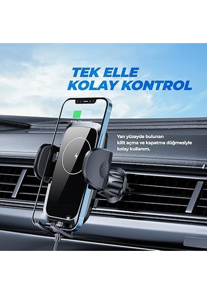 Kablosuz Şarjlı Kancalı Araç Içi Telefon Tutucu 15W - Havalandırma Araba Telefon Tutacağı indirimleri
