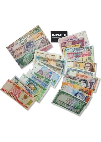 Coleccionables Dünya Para Birimi Koleksiyonu "25 Farklı Ülkelerden Sökülmemiş Banknotlar, Orijinallik Sertifikası Ile" Koleksiyonerler, Okullar ve Müzeler Için Eski Kağıt Para