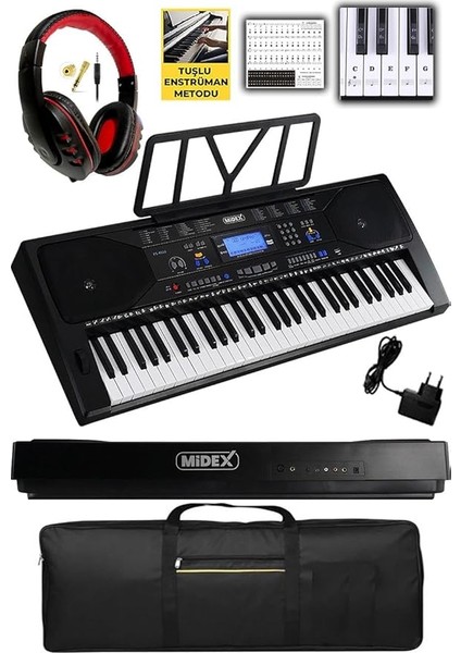 PS-4500K Tuş Hassasiyetli 61 Tuşlu Org Dijital LCD Ekran USB Mp3 Kulaklık Çanta Notalık Adaptör Dahil