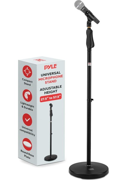 Evrensel Mikrofon Standı - M-6 Mikrofon Montaj Tutacağı ve Yüksekliği 27,5 "ila 57" Inç Arasında Ayarlanabilir Yükseklik, Kompakt Yuvarlak Taban Plakası - Hızlı Ayar Kilit Sıkı Düğme Hafif ve