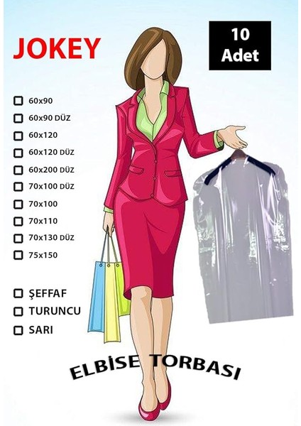 Kırtasiye Şeffaf Elbise Torbası - 10 Adet (60X120, Şeffaf) modelleri