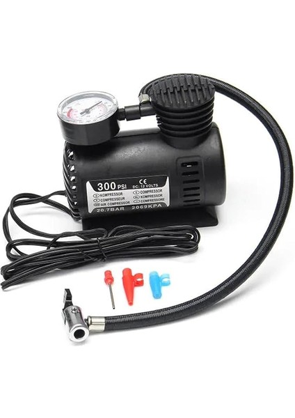 Hava Kompresörü 12V Araç Tipi Çakmaklık Araba Bisiklet Teker Lastik Şambrel Top Şişirme 300 Psı
