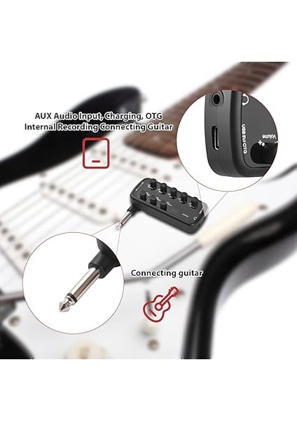 Gitar Amfisi Amfi Taşınabilir Kulaklık Gitar Amfisi Tak ve Çalıştır Elektrik Gitar Müzik Aleti 3 Dahili Hoparlör Simülasyonları Otg Dahili Kayıt modelleri