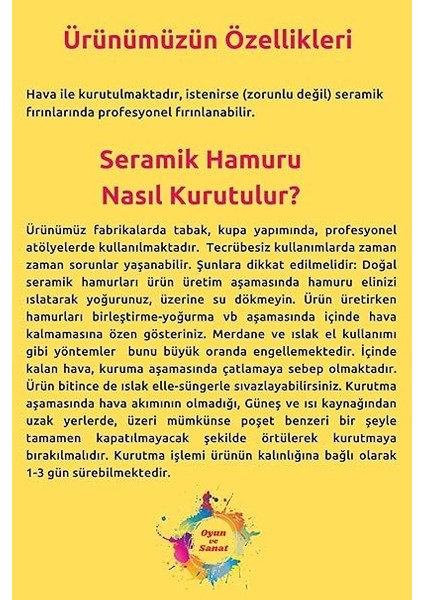 Doğal Seramik Hamuru 2li Seramik Başlangıç Seti 7-5li Ahşap Ebeşuar, 2ADET 1000 gr Kil Hamuru, 6'lı Boya, Fırça, Merdane Beyaz fiyatları