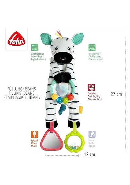 Bean Bag Zebra Oyuncağı - Boncuk Halkalı Motor Beceri Oyuncağı - Kavrama Elemanlarına Sahip Oyuncak - Kavramak ve Dokunmak Için Beşik Oyuncağı - 0+ Aylık Bebekler Için Sevimli Oyuncak indirimleri