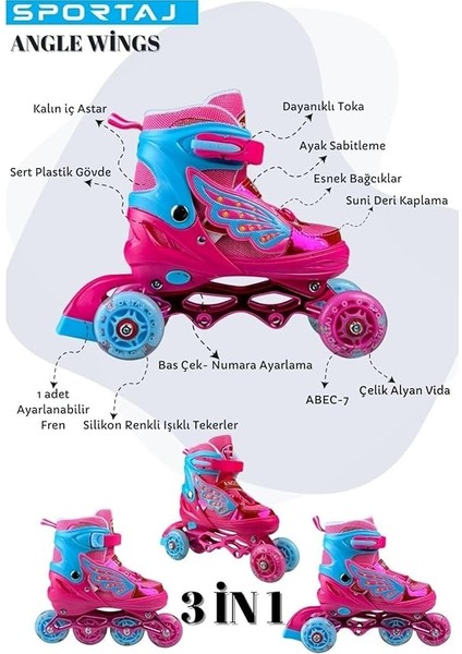 Kanatlı Işıklı Inline Paten Kız Çocuk Pateni Silikon Teker fırsatları