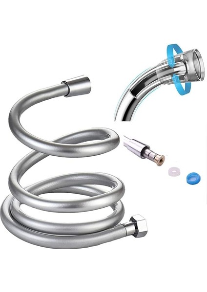 Gri Paslanmaz Kopmaz Patlamaz Kaliteli Pvc Duş Hortumu - Yüksek Kaliteli Lüx Duş Spirali - Tüm Duş Setleri/duş Başlıkları ile Uyumlu (G1/2) - 150CM