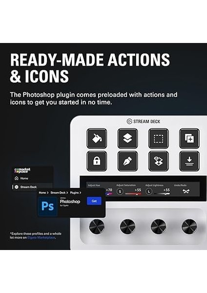 Stream Deck + White, Ses Mikseri, Canlı Üretim ve Stüdyo Denetleyicisi, Içerik Oluşturucular, Akış, Oyun Için, Özelleştirilebilir Dokunmatik Çubuk, Döner Regülatör ve LCD Tuşları, Mac ve Pc modelleri