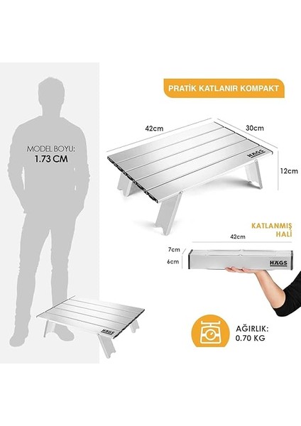 Portatif Küçük Masa Alüminyum Ultra Hafif Katlanır Mini Masa - Plaj, Piknik, Kamp, Balıkçı, Outdoor Küçük Sehpa Yan Masa - Gümüş modelleri