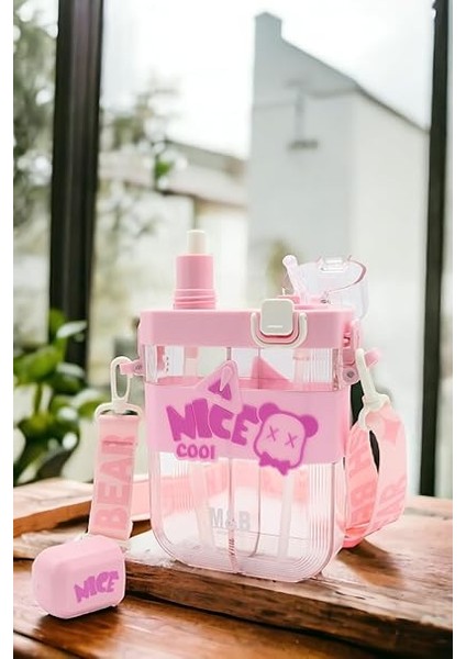 Çift Bölmeli Suluk - Damlatmaz, Ergonomik Pipetli, Taşıma Kayışlı, Kırılmaz, Kolay Açılır Kapağıyla Okul, Ev, Araç ve Seyahat Için Uygun, Pratik ve Güvenli Su Matarası (Pembe) indirimleri