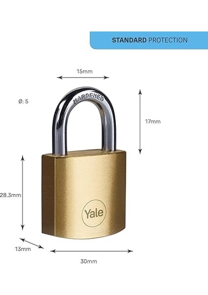 Y110B/30/115/1 - Pirinç Asma Kilit 30MM - Standart Koruma - Sertleştirilmiş Çelik Halka - Çift Kilitleme - 3 Anahtar modelleri