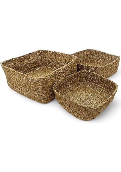 3'lü Rustik El Yapımı Doğal Kare Hasır Düzenleyici Seti | 3'lü Hasır Kare Organizer Seti – Dekoratif, Çok Amaçlı ve Dayanıklı Rattan Sepetler (26X26X12CM – 22X22X10CM – 18X18X8CM) indirimleri