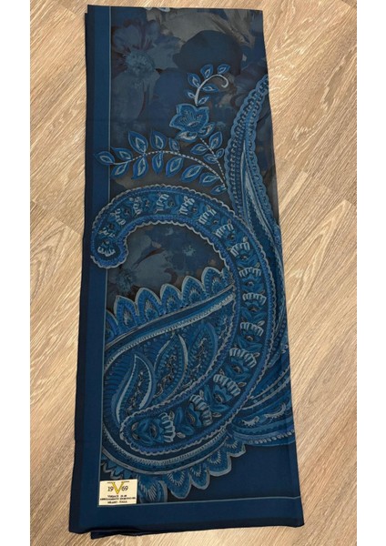 19V69 Italıa Krep Kumaş Yumuşak Dokulu Lacivert mavi Etnik Desen Şal modelleri