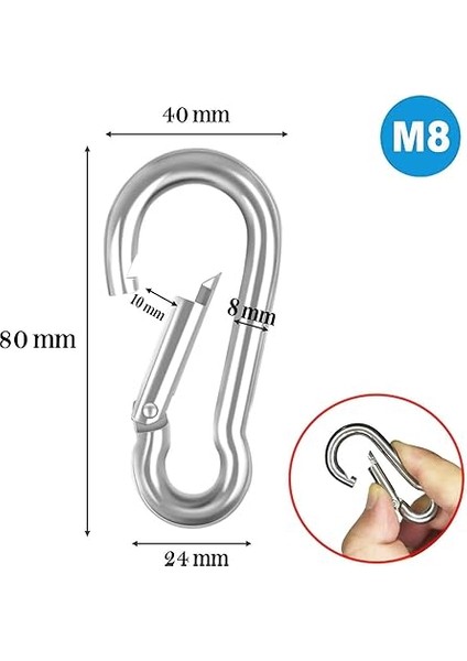 Karabina 8 mm Yaylı Kanca Paslanmaz Çelik Kilit Olta Dağcılık Kamp Malzemeleri Salıncak Anahtar Askı Kilidi 5 Adet fiyatları