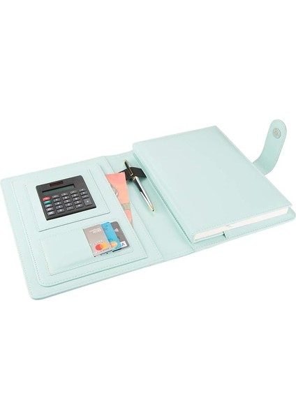 5248 Ajanda Tarihsiz Çizgili 17 x 24 cm Ajanda/defter Hesap Makineli Suni Deri Organizer, Su Yeşili