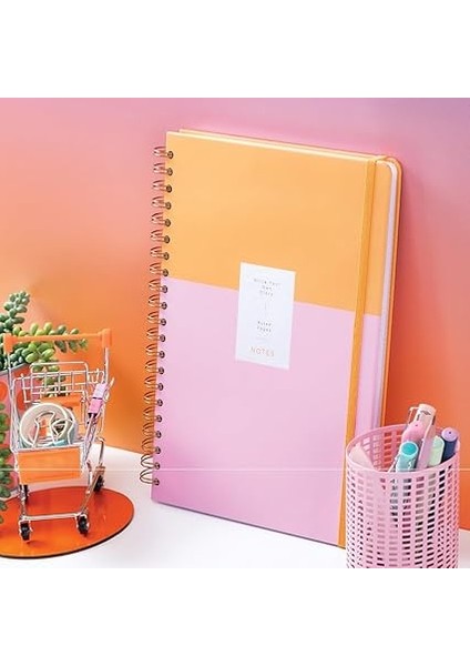 20X28 Spiralli Sert Kapak Lastikli Çizgili Not Defteri Pembe fırsatları