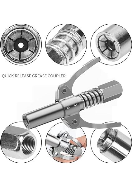 Gres Tabancası Ağızlığı, Hortumlu, Paslanmaz Çelik, Gres Tabancası Kavraması, M6-M14 Yağ Başlığı, Kullanılabilir G Kavrama, Gres Tabancası | 1/8 Inç Npt | 10000 Psi Daha Az Çaba Sarf Eden Iç Dişli modelleri