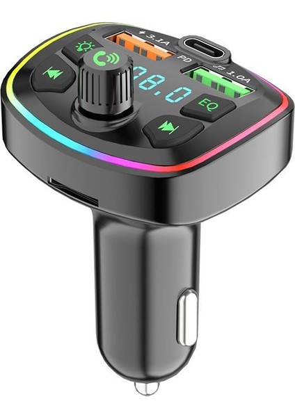 Minuto Q7 NR74 Rgb Renkli Fm Radyo Transmitter Mp3 Çalar Bluetooth 5.0 Çakmaklık Type-C Hızlı Şarj Aleti