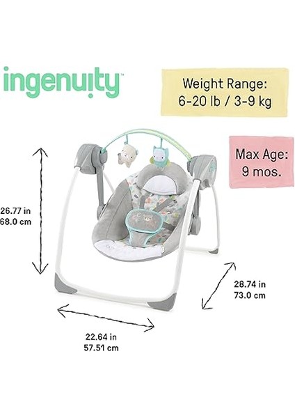 Comfort 2 Go Kompakt Taşınabilir 6 Vitesli Müzikli Bebek Salıncağı, Kolay Seyahat Için Katlanır - Hayali Orman, 0-9 Ay indirimleri