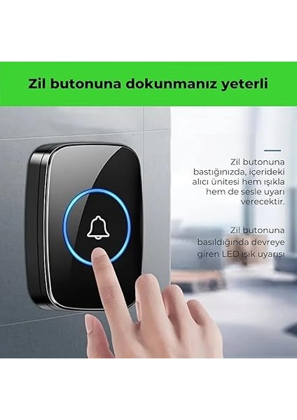 Kablosuz Uzaktan Kumandalı Kapı Zili Mavi LED Işıklı 60 Melodi 300 M Menzil Ev Ofis Depo, Logosuz Tasarım, Hasta Yaşlı ve Bakıma Muhtaçlar Için Acil Çağrı Butonu, Tak Çalıştır, Siyah fiyatları