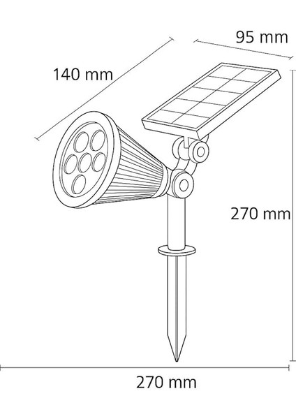 Solar LED Bahçe Armatürü 3200K Günışığı – Güneş Enerjili Kazıklı &amp; Duvar Montajlı Çim Aydınlatma Lambası – 7 Led, IP65, 90 Lümen, 140X270X95 mm modelleri