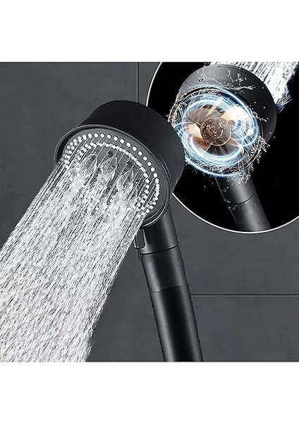 Turbo Black Power Siyah Pervaneli 5 Fonksiyonlu Yüksek Basınçlı Mat Siyah Duş Başlığı El Duşu - Garantili modelleri