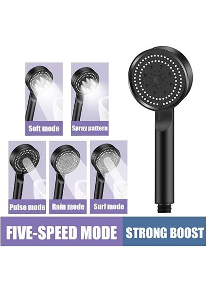 Glee Turbo 5 Fonksiyonlu Mafsallı Duş Seti - Örgülü Hortum ve Askılık (Siyah) modelleri