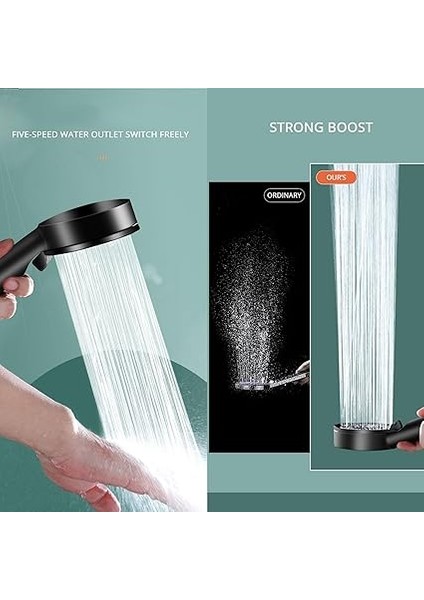 Glee Turbo 5 Fonksiyonlu Mafsallı Duş Seti - Örgülü Hortum ve Askılık (Siyah) indirimleri