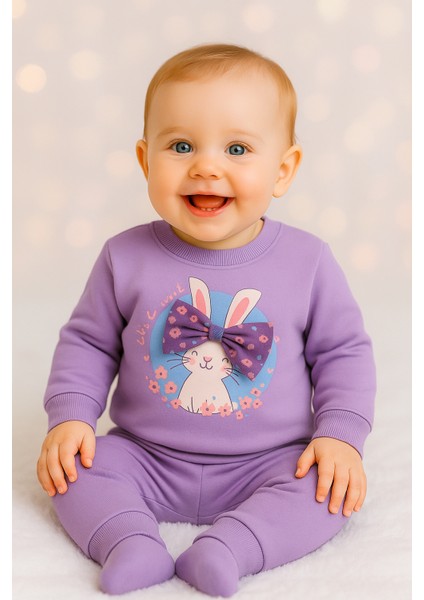 Kız Çocuk Kışlık Eşofman Takımı Sweatshirt Alt Pamuklu Üç Iplik Şardonlu 1-2-3-4 Yaş modelleri