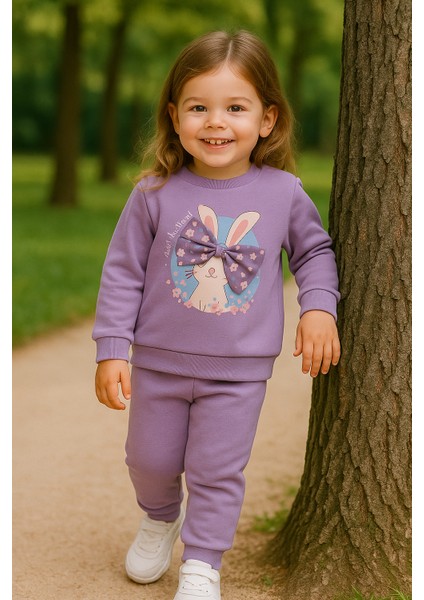 Kız Çocuk Kışlık Eşofman Takımı Sweatshirt Alt Pamuklu Üç Iplik Şardonlu 1-2-3-4 Yaş indirimleri