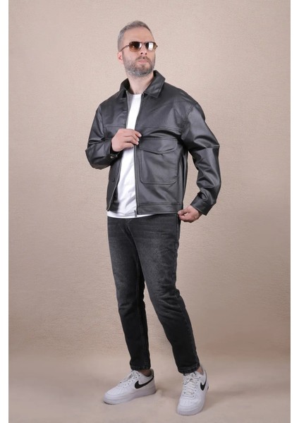 Oversize Rahat Kalıp Cep Detaylı Erkek Deri Ceket fiyatları