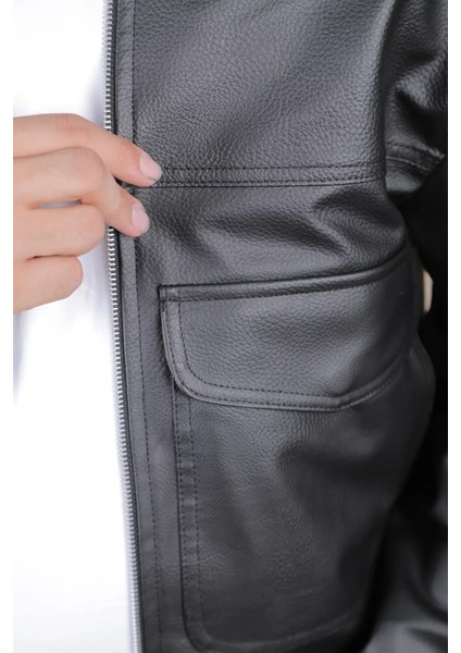 Oversize Rahat Kalıp Cep Detaylı Erkek Deri Ceket fırsatları