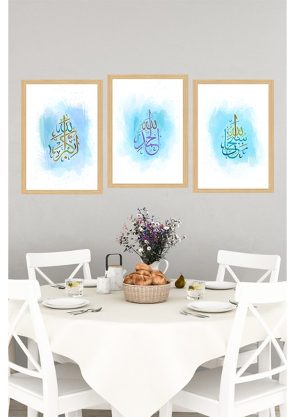 ✨ Allah Yazılı Mavi Tonlarda 3’lü Tablo Seti ✨(Çerçeve Efektli)🌟 CRVS1218 13 x 17 indirimleri