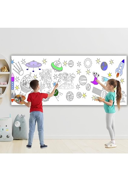 ve Astranot Temalı Dev Boyama Kağıdı 2,5 Metre Rulo Boyama Kağıdı Çocuk Anaokulu ve Kreşler Için Aktivite Çocuk Eğitici Boyama