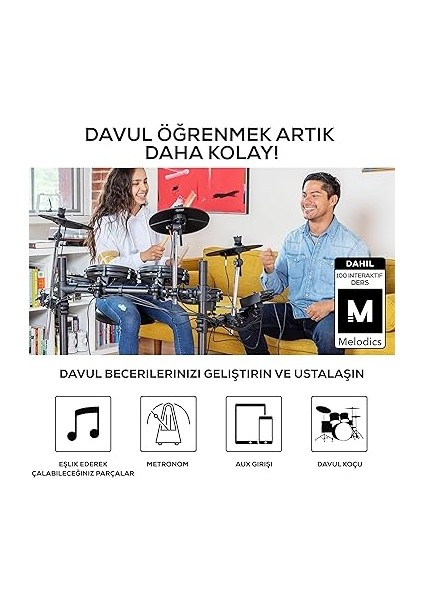 Turbo Mesh Kit - Elektronik Davul Seti, Dijital Bateri, Yeni Başlayanlar Için Sessiz 8 Inç Izgara Pedler, Dersler, 100+ Ses, Bateri Bagetleri ve Bağlantı Kabloları ile indirimleri
