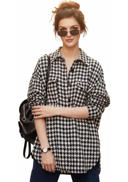 Oversize Kazayağı Desen Jakarlı Dokuma Kareli Tunik fiyatları