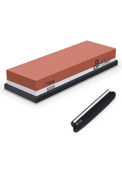 Iohef Bileme Taşı, 1000/6000 Granülasyon Taşı, Profesyonel 2'si 1 Arada Çift Taraflı Bıçak Bileyici, Kaymaz Silikon Tutuculu ve Bıçak Tutuculu, Kırmızı