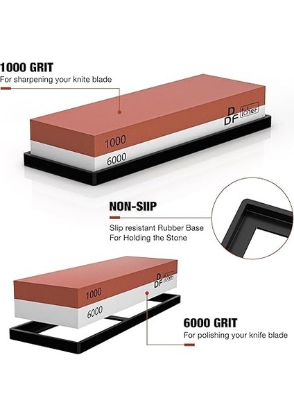 Iohef Bileme Taşı, 1000/6000 Granülasyon Taşı, Profesyonel 2'si 1 Arada Çift Taraflı Bıçak Bileyici, Kaymaz Silikon Tutuculu ve Bıçak Tutuculu, Kırmızı fiyatları